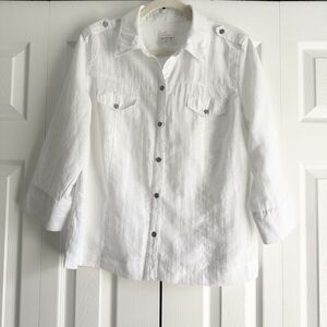Chico’s White Button Front Shirt Size 2 Roll Tab Sleeves Utility Top